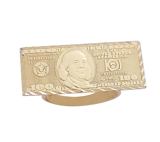 10K Yellow Gold Hundred Dollar Bill Ring Benjamin Franklin Ring