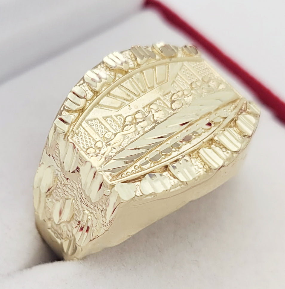 10K Yellow Gold Last Supper Ring Mens Last Supper Gold Ring Solid Gold