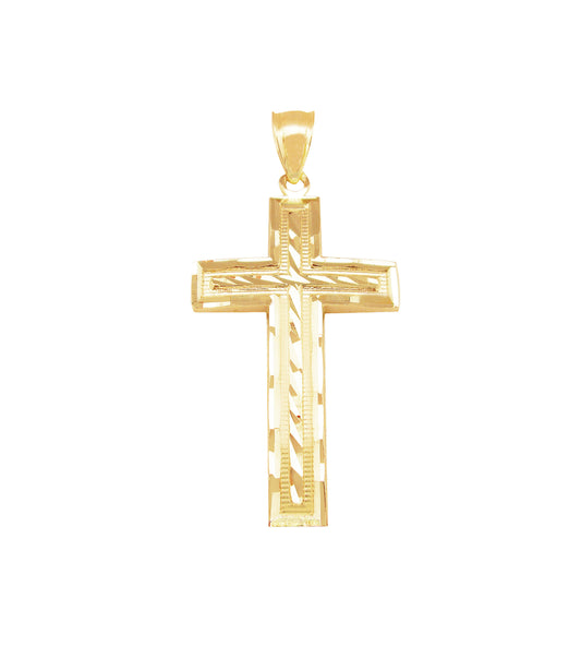 Men's 10K Yellow Gold Diamond Cut Cross Pendant Mens Cross Charm