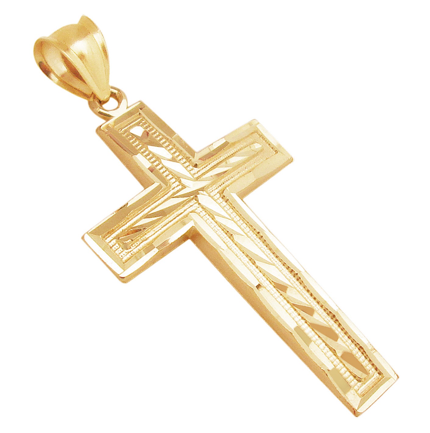 Men's 10K Yellow Gold Diamond Cut Cross Pendant Mens Cross Charm