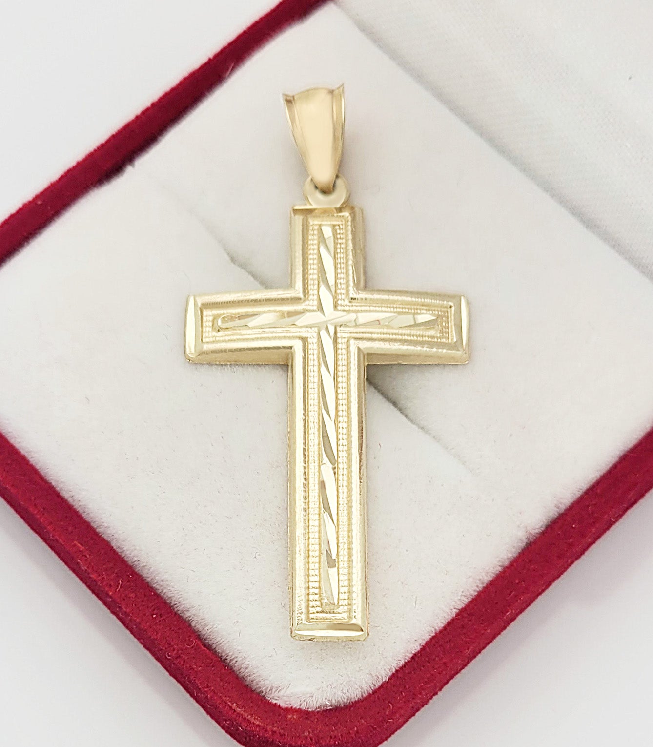 Men's 10K Yellow Gold Diamond Cut Cross Pendant Mens Cross Charm