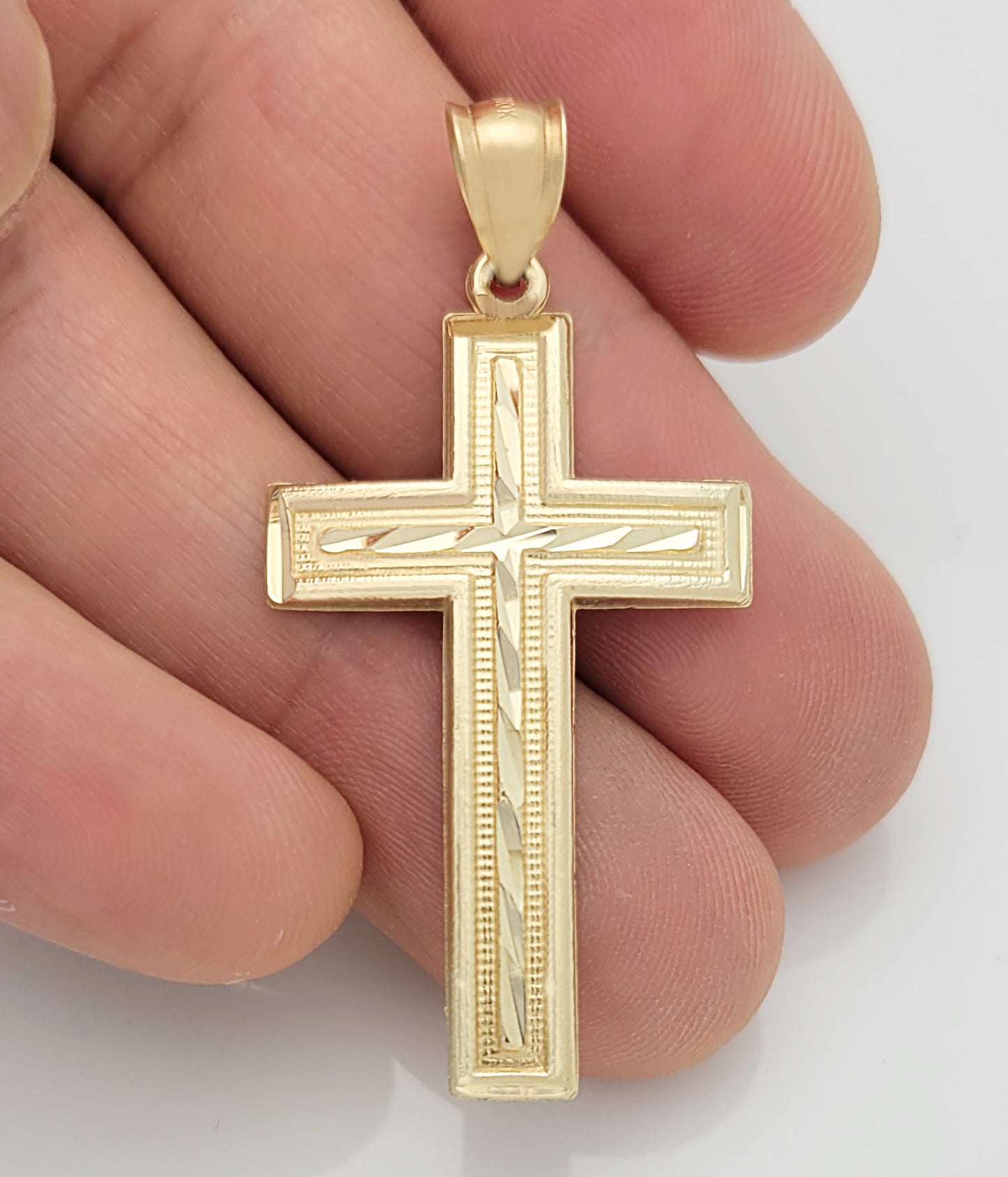 Men's 10K Yellow Gold Diamond Cut Cross Pendant Mens Cross Charm