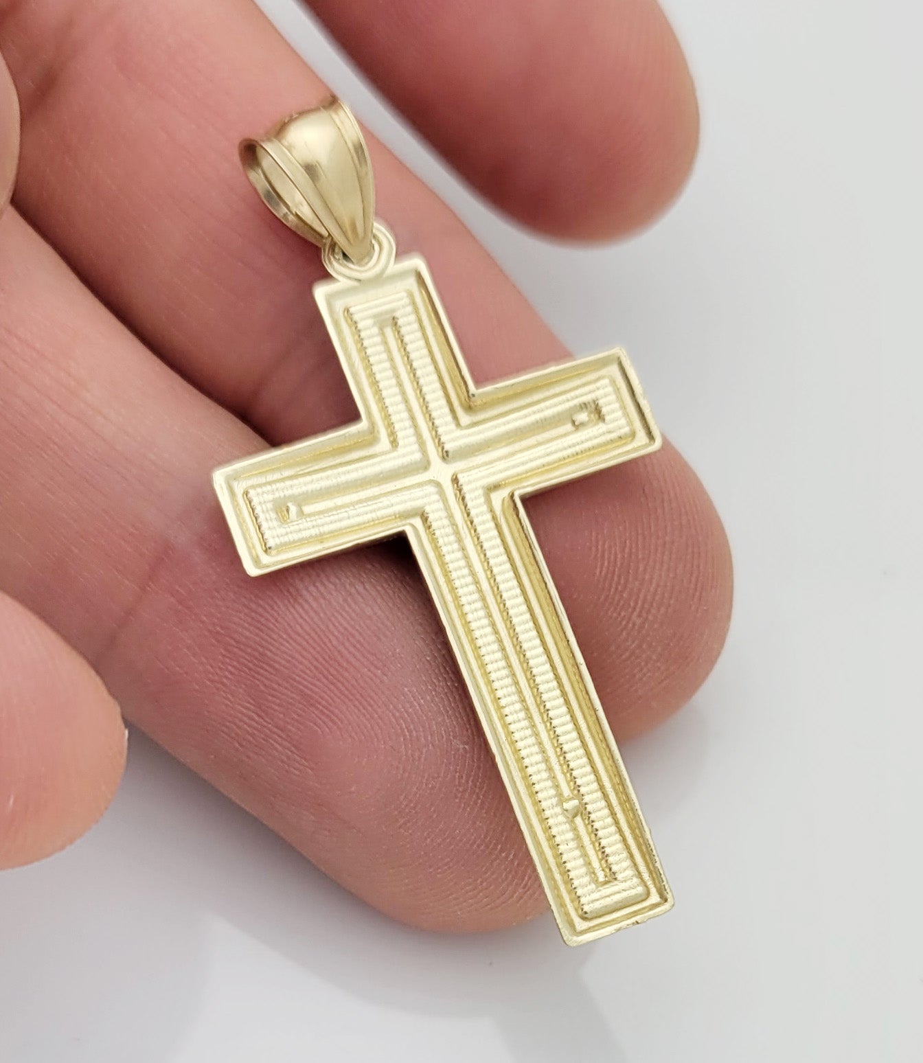 Men's 10K Yellow Gold Diamond Cut Cross Pendant Mens Cross Charm