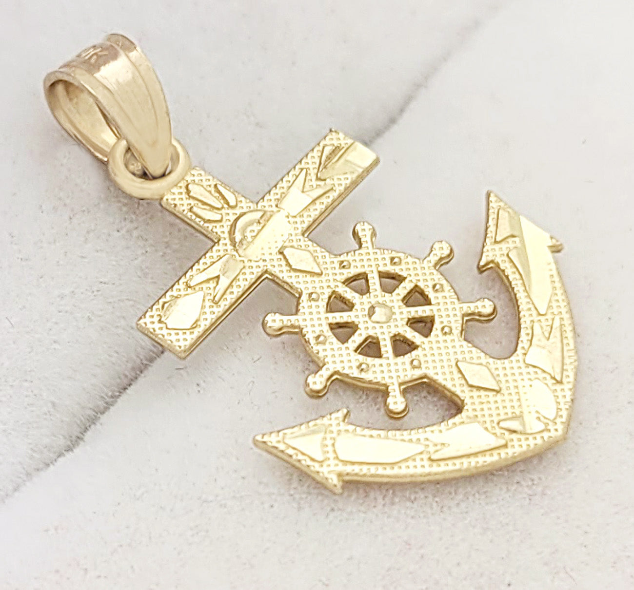 10k Yellow Gold Mariners Anchor Charm Anchor Cross Pendant for Necklace