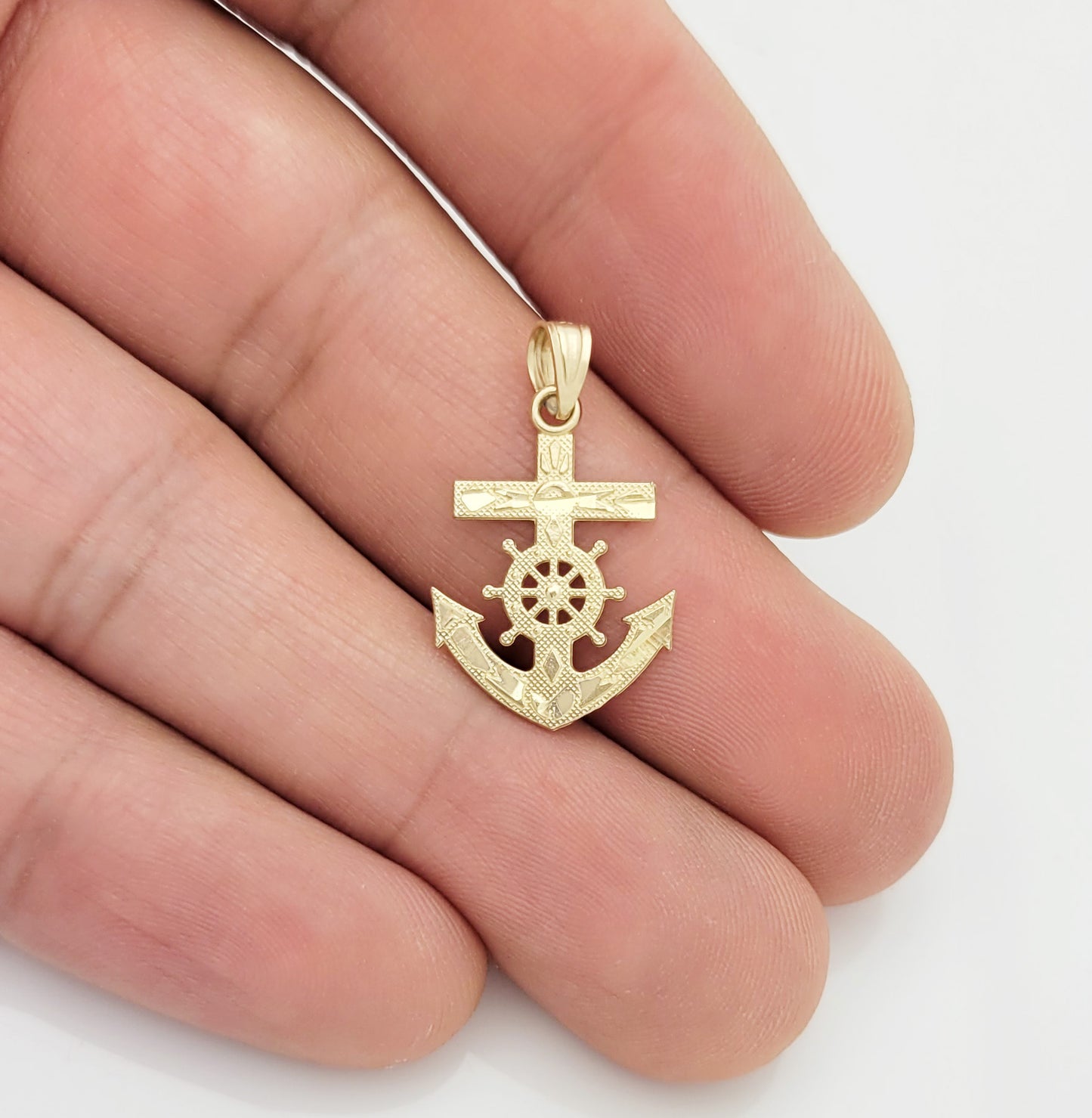 10k Yellow Gold Mariners Anchor Charm Anchor Cross Pendant for Necklace