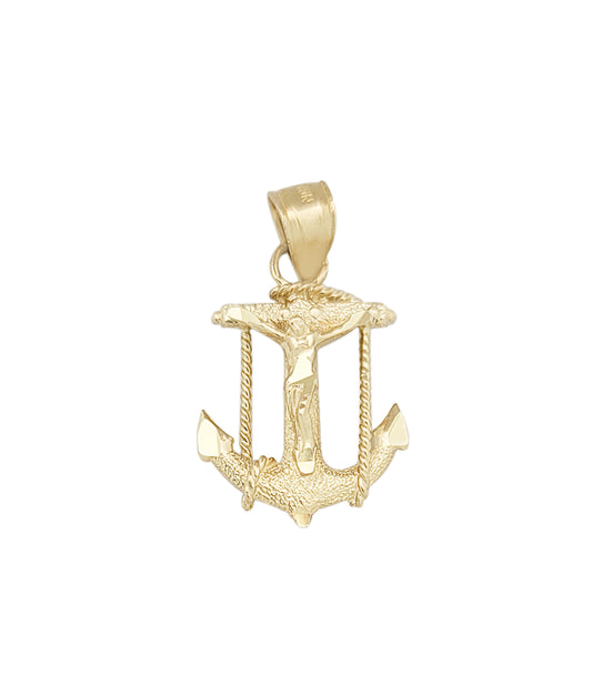 10K Yellow Gold Mariners Anchor Charm Cross Pendant Marine Charm