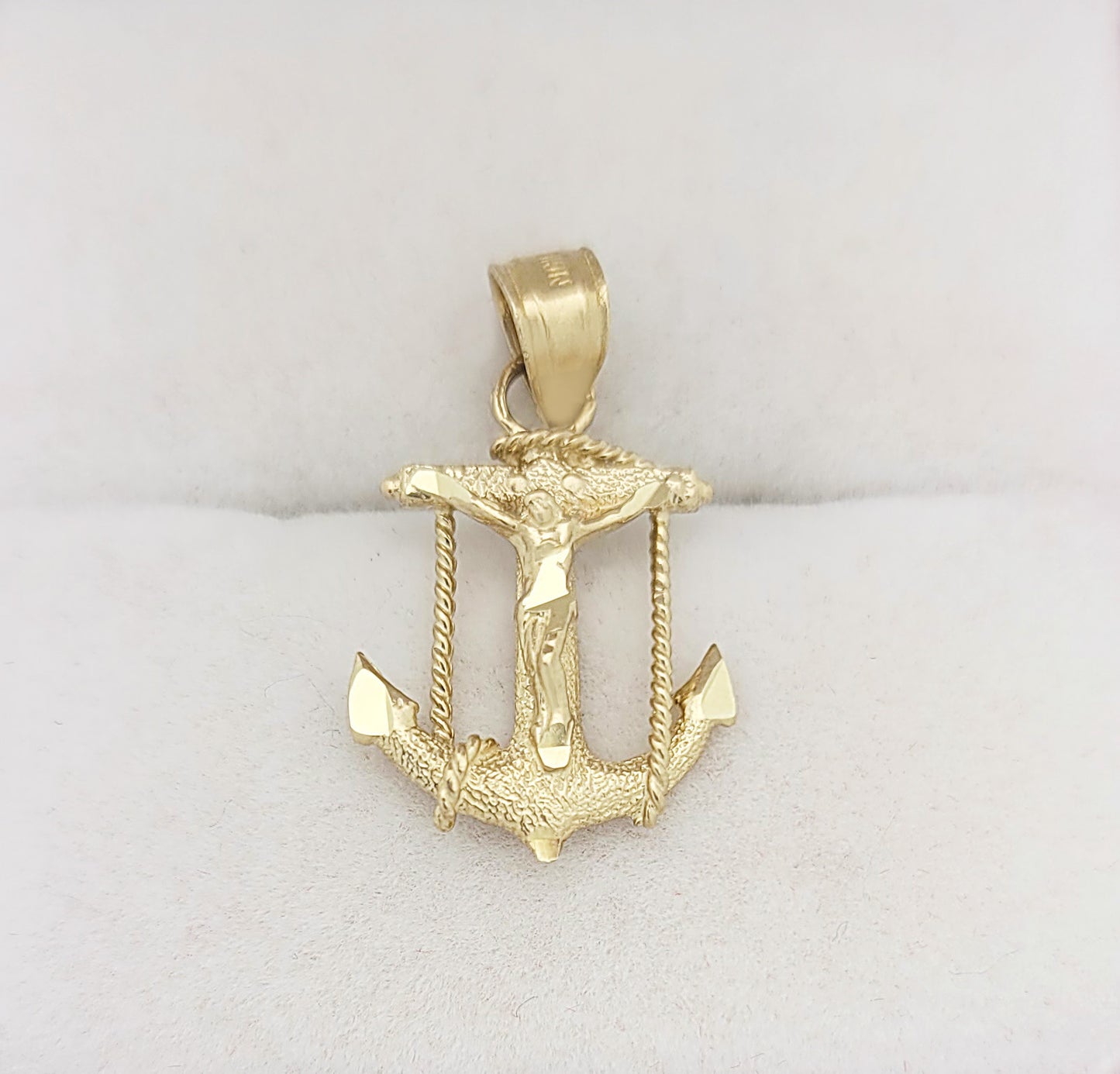 10K Yellow Gold Mariners Anchor Charm Cross Pendant Marine Charm