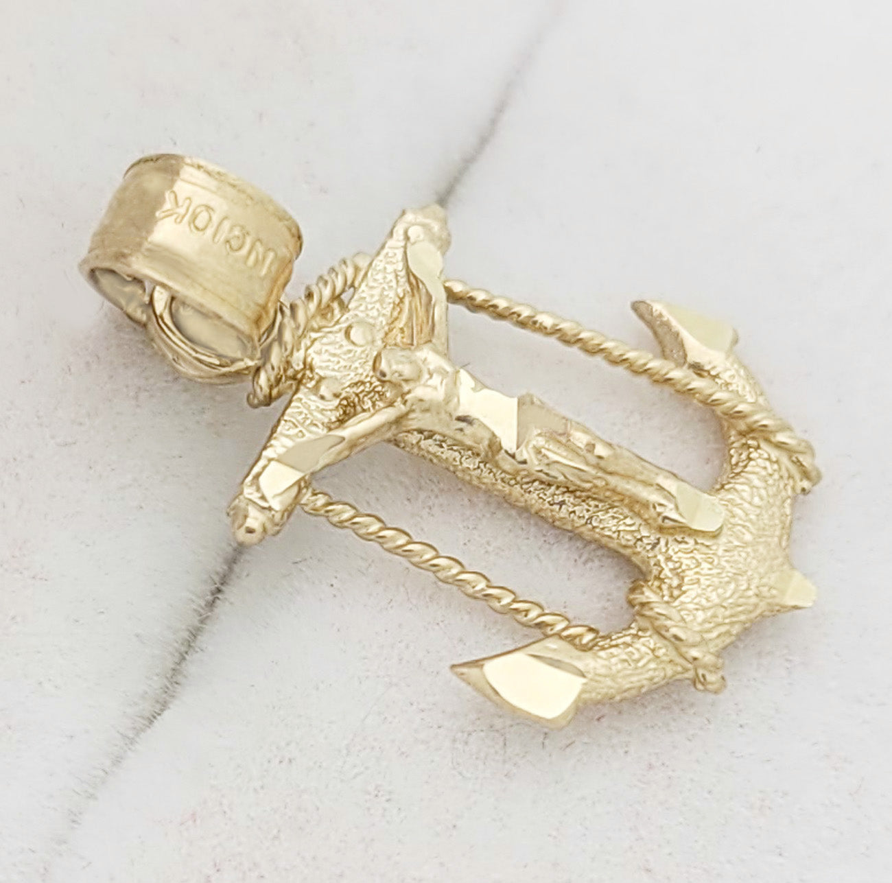 10K Yellow Gold Mariners Anchor Charm Cross Pendant Marine Charm