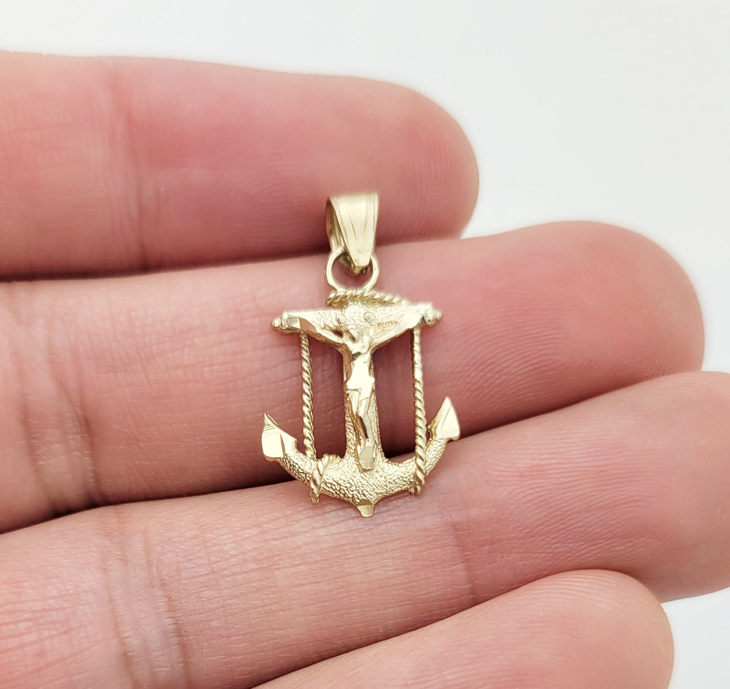 10K Yellow Gold Mariners Anchor Charm Cross Pendant Marine Charm