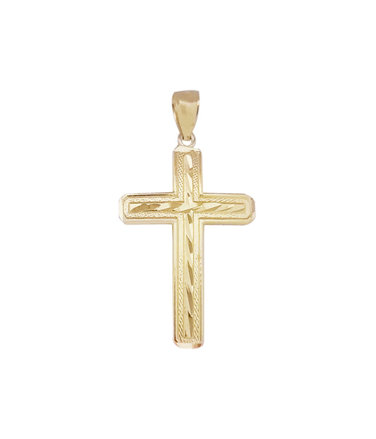 Mens 10k Yellow Gold Cross Pendant Diamond Cut Gold Crucifix Charm 1.8 inch