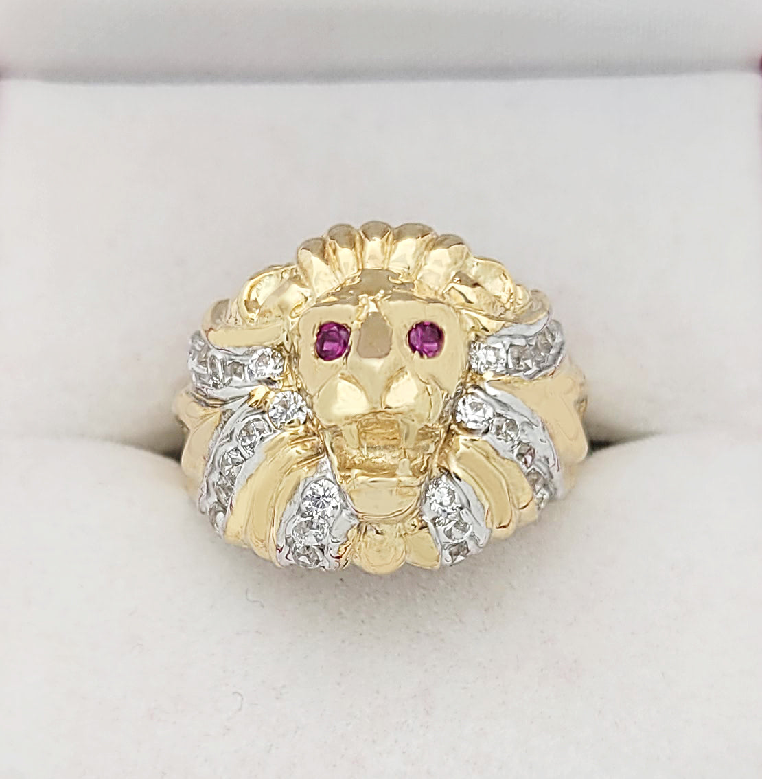 Men's Lion Head Ring 10K Yellow Gold Lion Face Ring