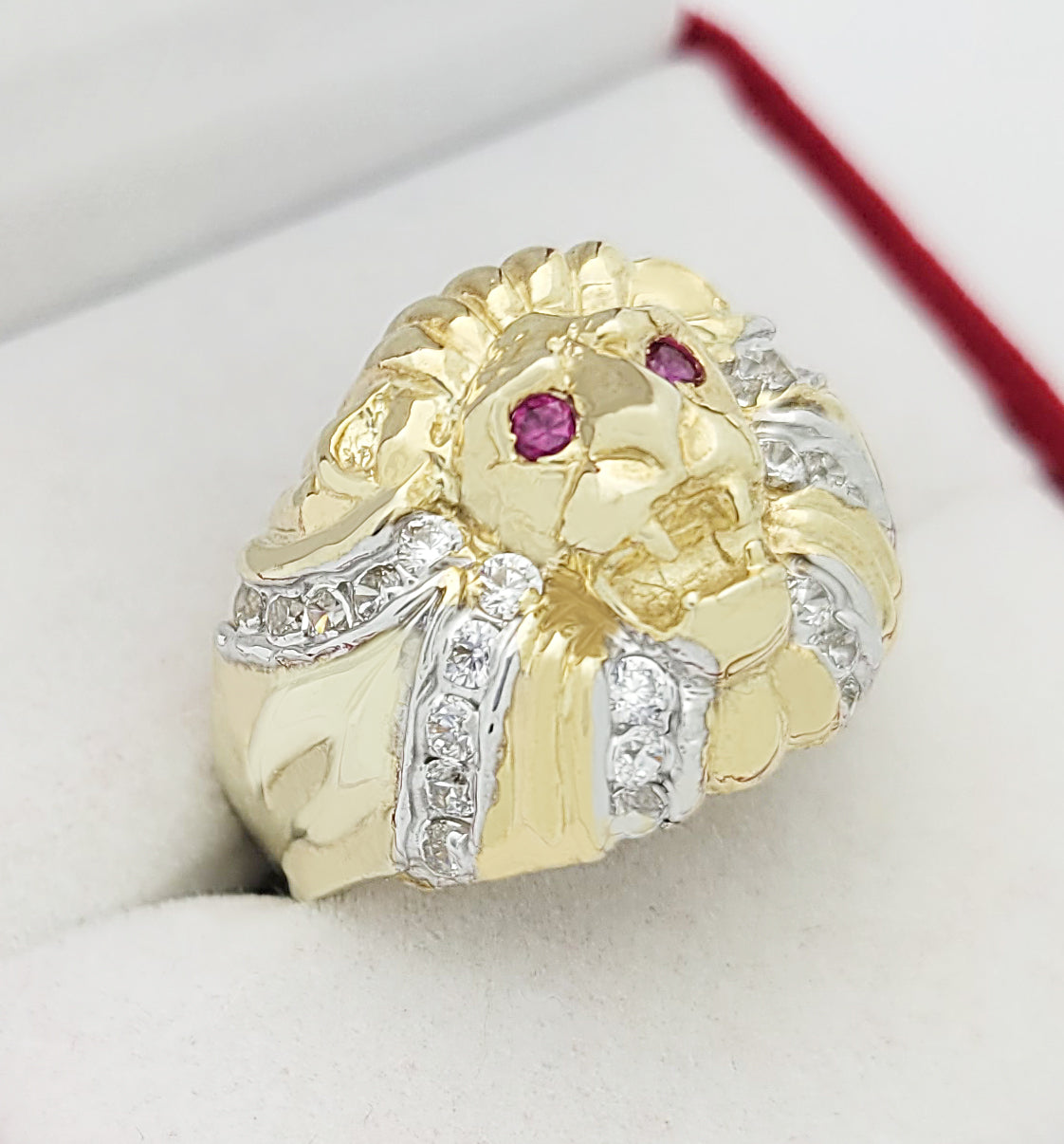 Men's Lion Head Ring 10K Yellow Gold Lion Face Ring