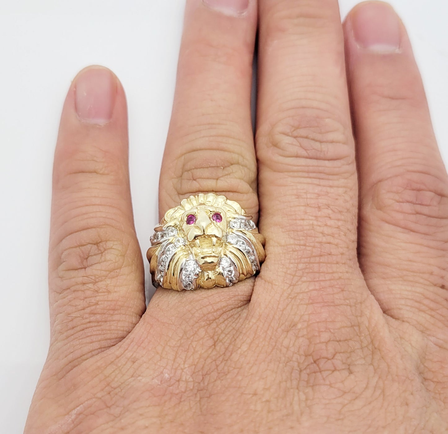 Men's Lion Head Ring 10K Yellow Gold Lion Face Ring