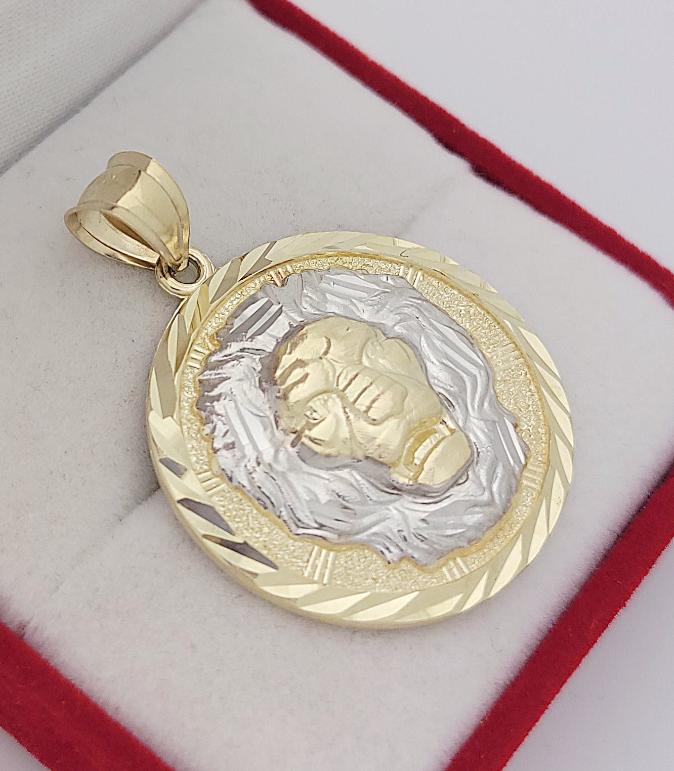 10K Yellow Gold Lion Pendant Lion Face Medallion