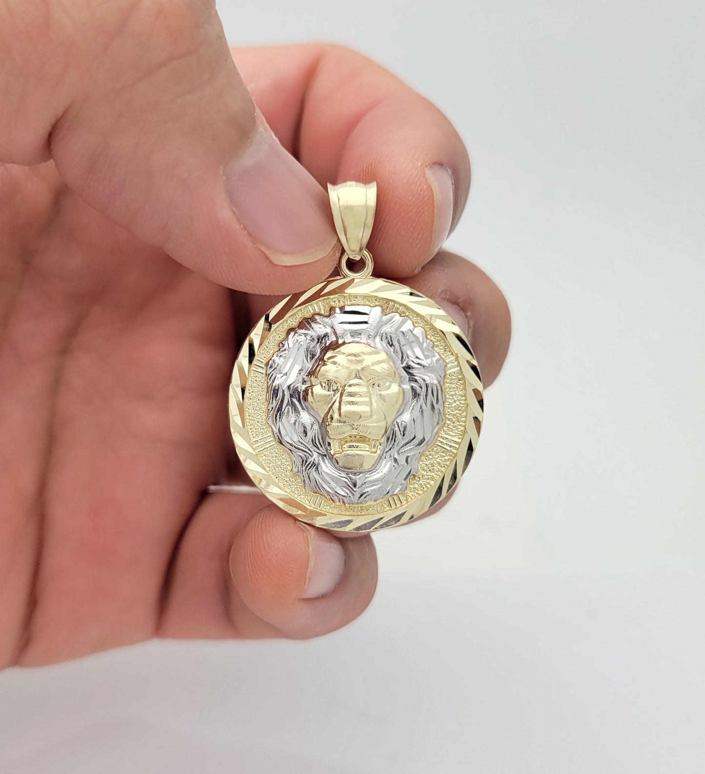 10K Yellow Gold Lion Pendant Lion Face Medallion