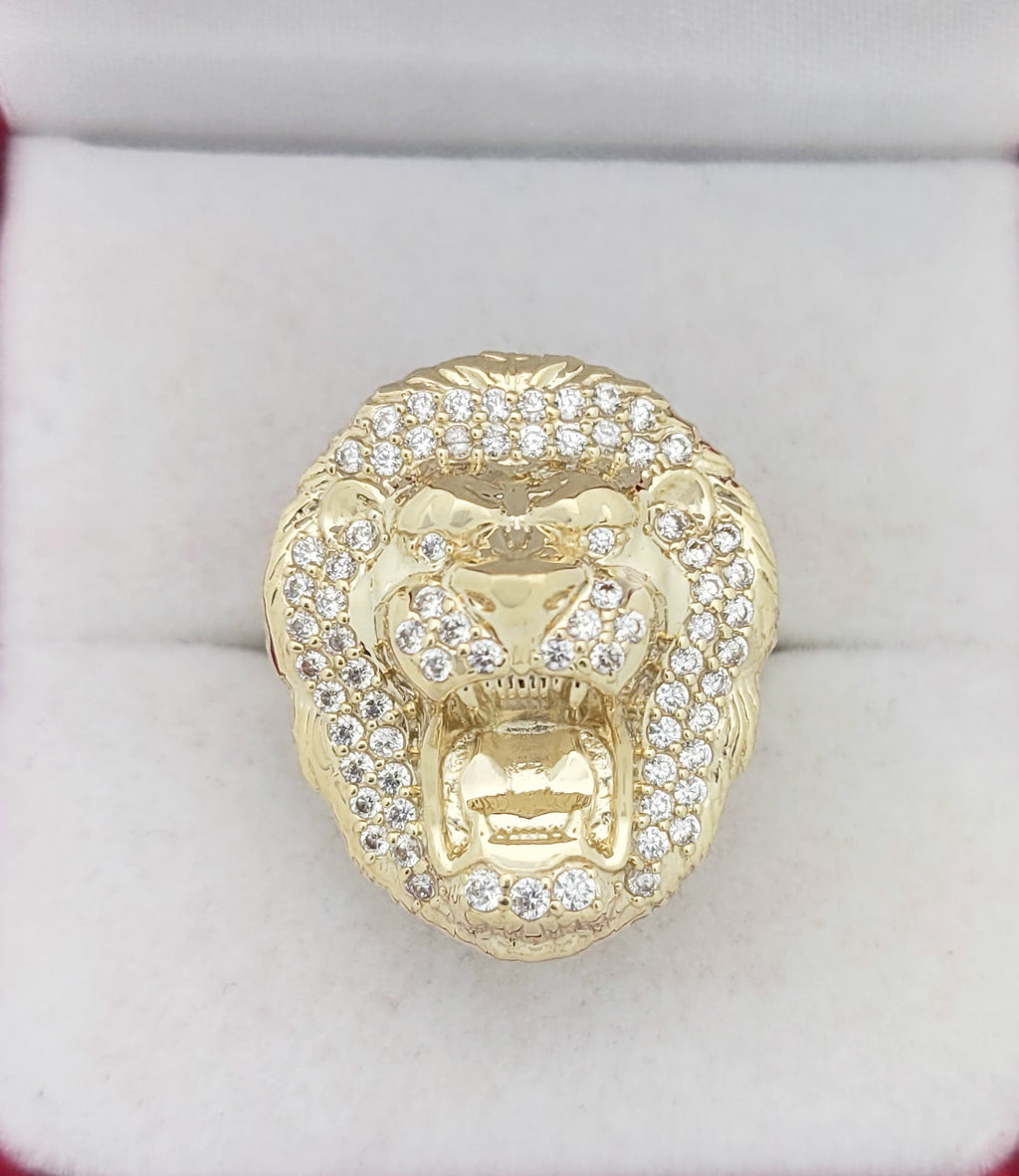 Men's Lion Head Ring 10K Yellow Gold Lion Face Ring Size 8 Pinky Ring