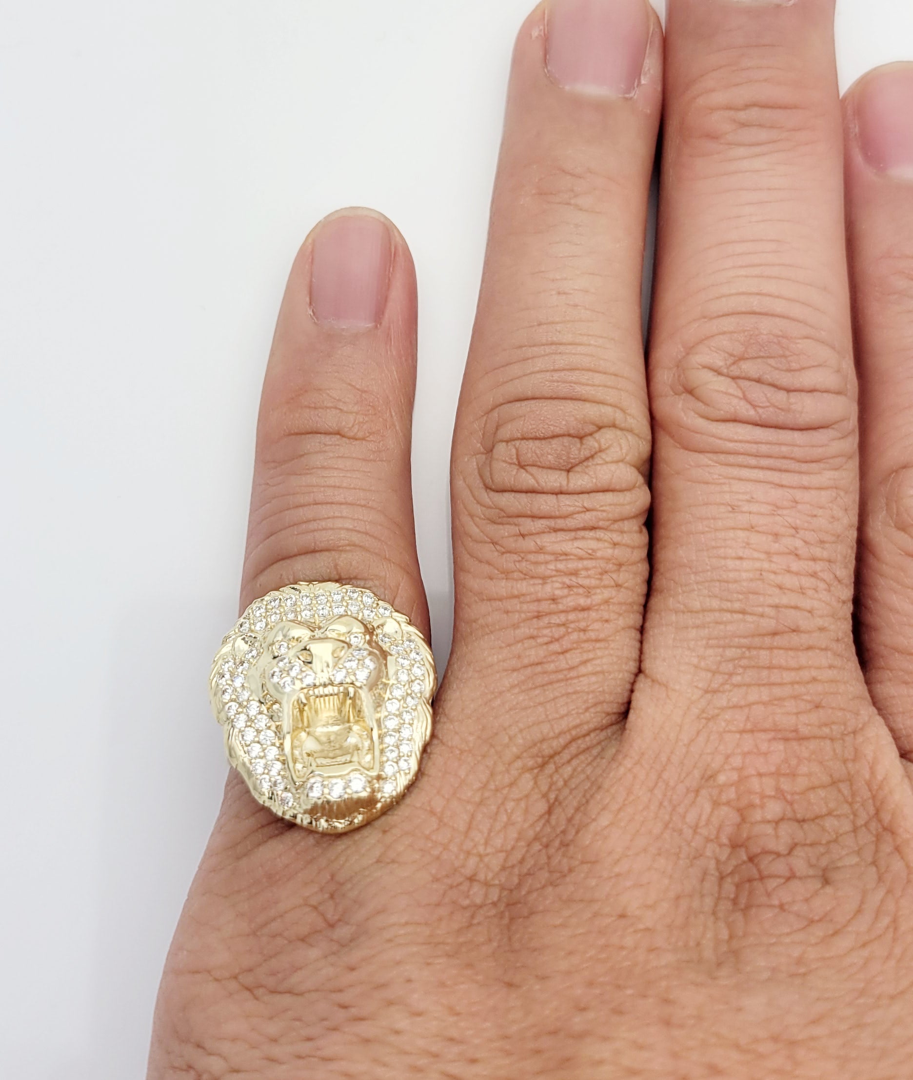 Men's Lion Head Ring 10K Yellow Gold Lion Face Ring Size 8 Pinky Ring