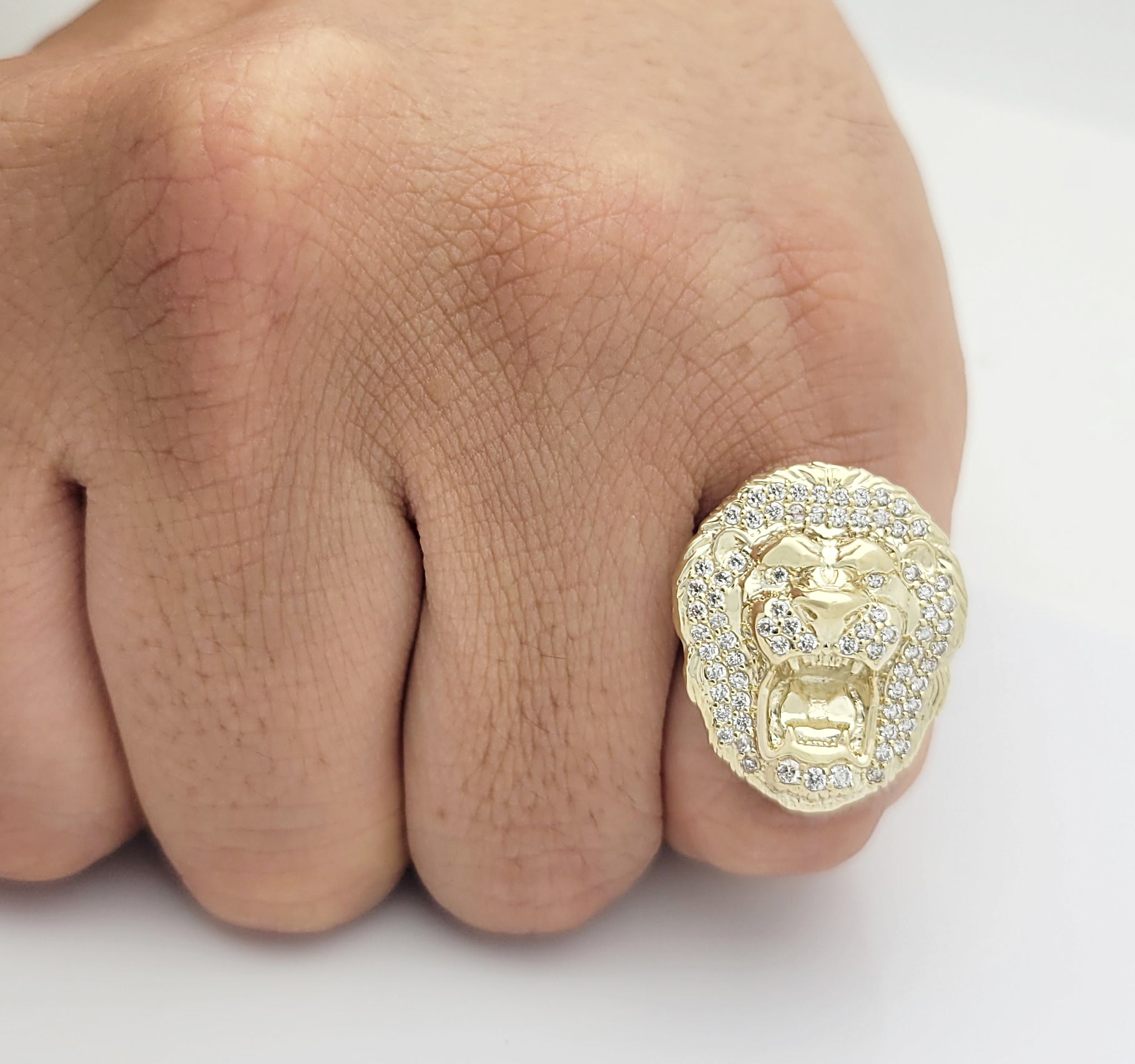 Men's Lion Head Ring 10K Yellow Gold Lion Face Ring Size 8 Pinky Ring