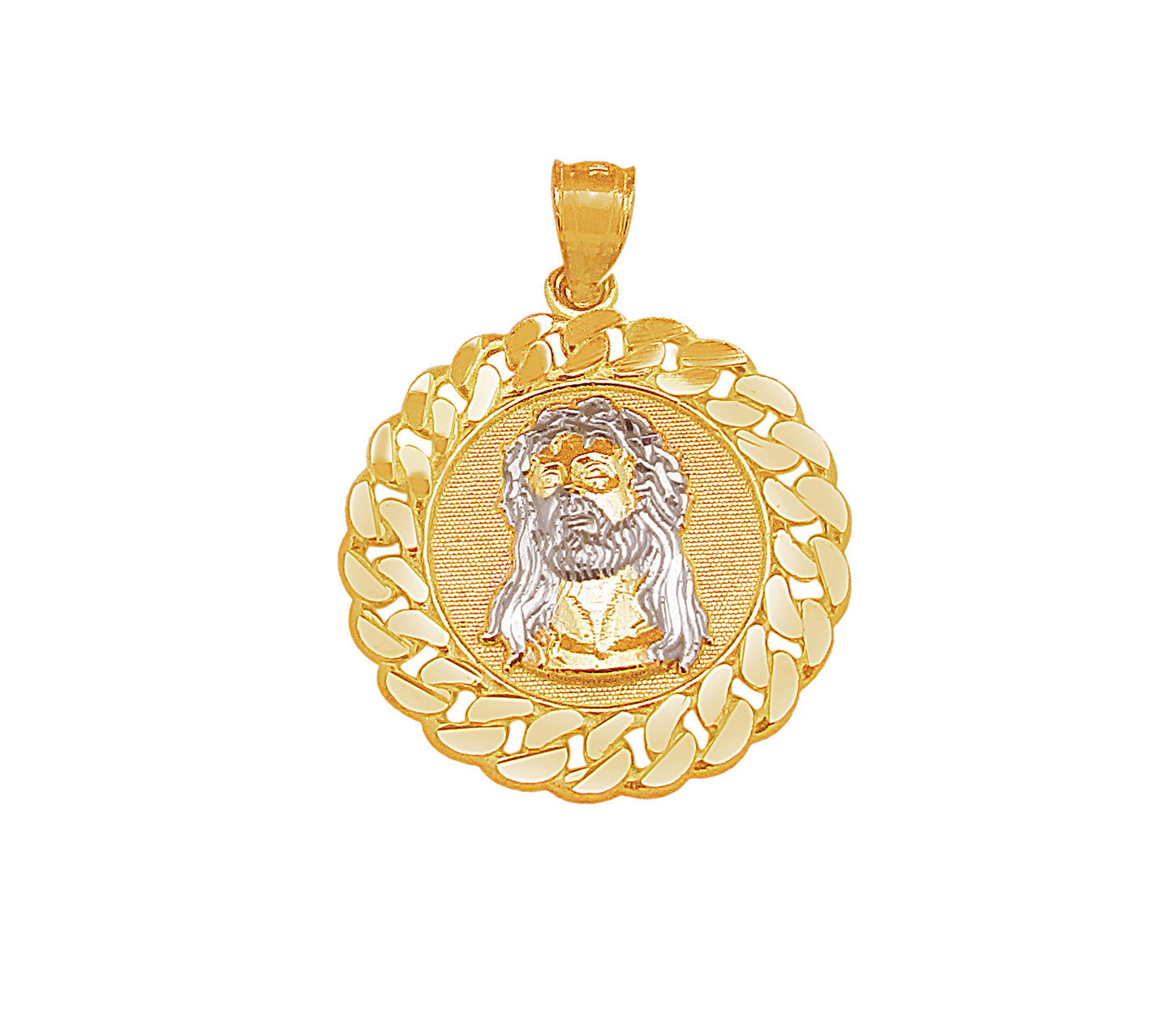 10k Yellow Gold Jesus Face Medallion Jesus Charm Pendant 0.8 inch Diameter