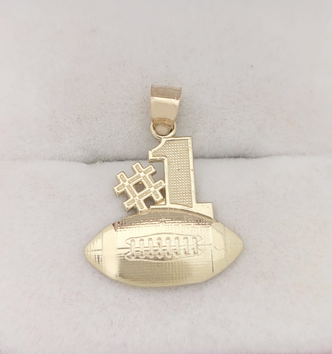 10K Gold Plated American Football #1 Pendant, Sports Fan Number One Charm for Necklace, Rugged Textured Jewelry Gift for Men and Women