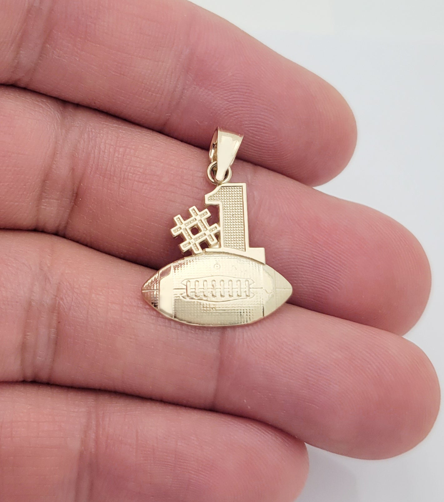 10K Gold Plated American Football #1 Pendant, Sports Fan Number One Charm for Necklace, Rugged Textured Jewelry Gift for Men and Women