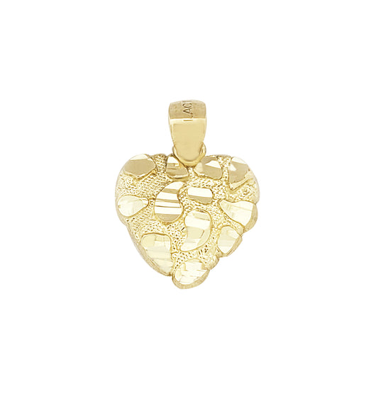 10k Yellow Gold Heart Nugget Pendant Nugget Heart Charm 0.55 inch Width