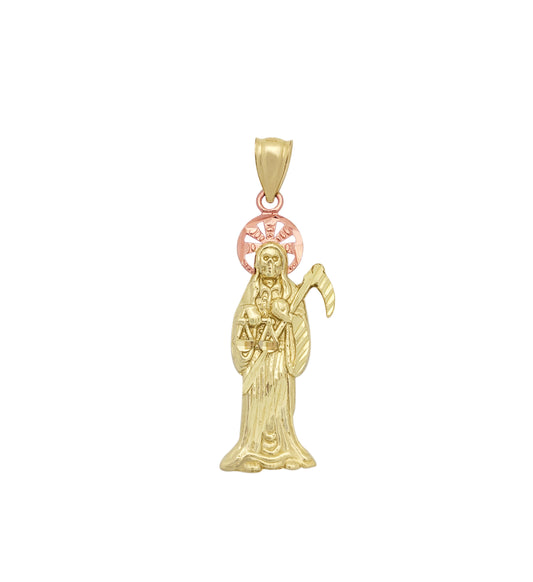 10k Gold Santa Muerte Pendant Charm 1.8 inch