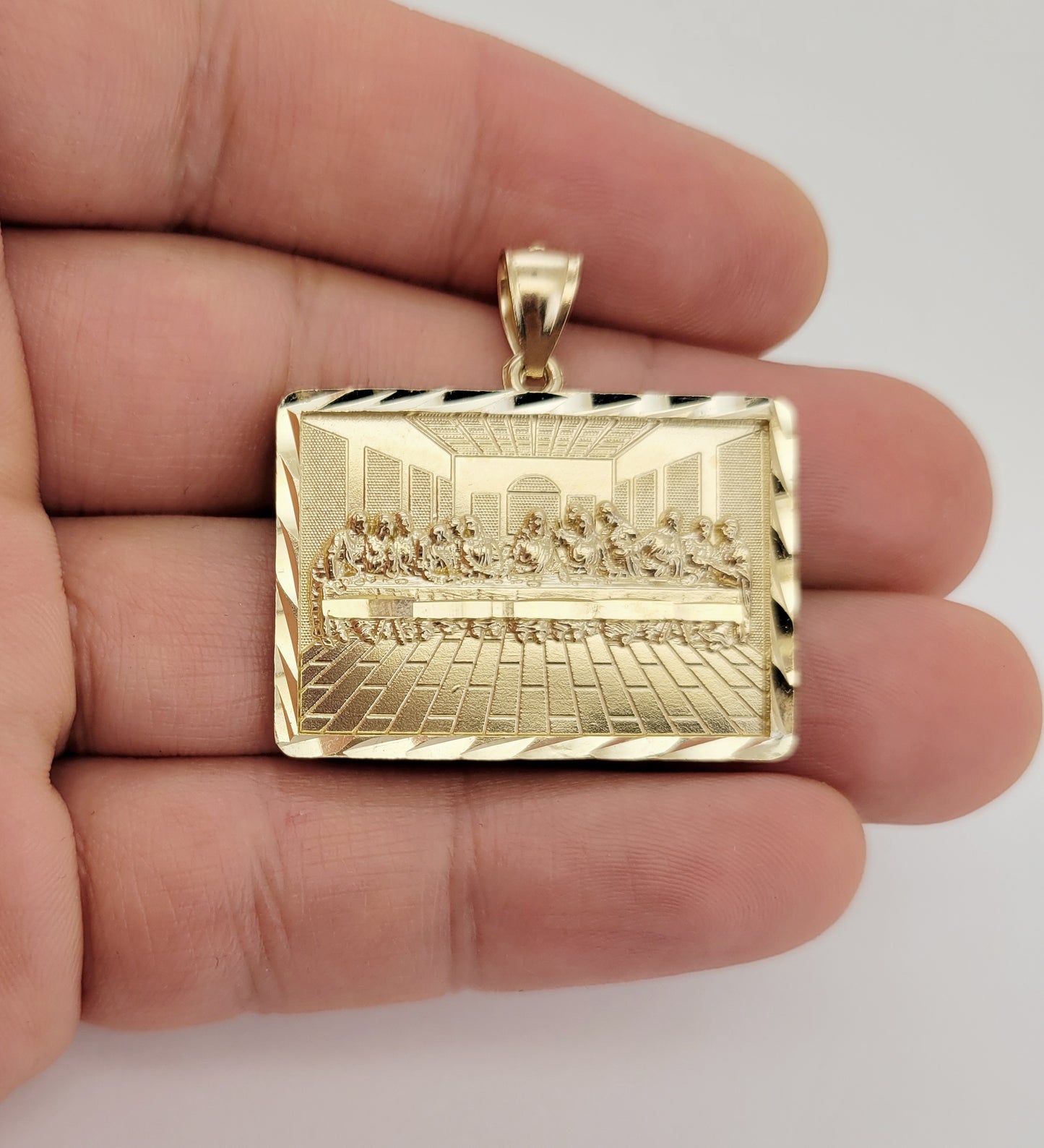 10K Gold Last Supper Pendant Charm Last Supper Hip Hop Charm Diamond Cut Frame