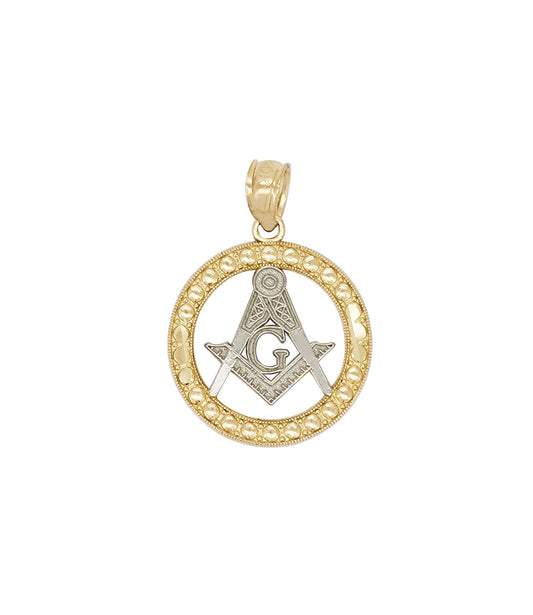 10K Yellow Solid Gold Masonic Pendant Freemason Necklace Pendant Round 0.6 inch Diameter