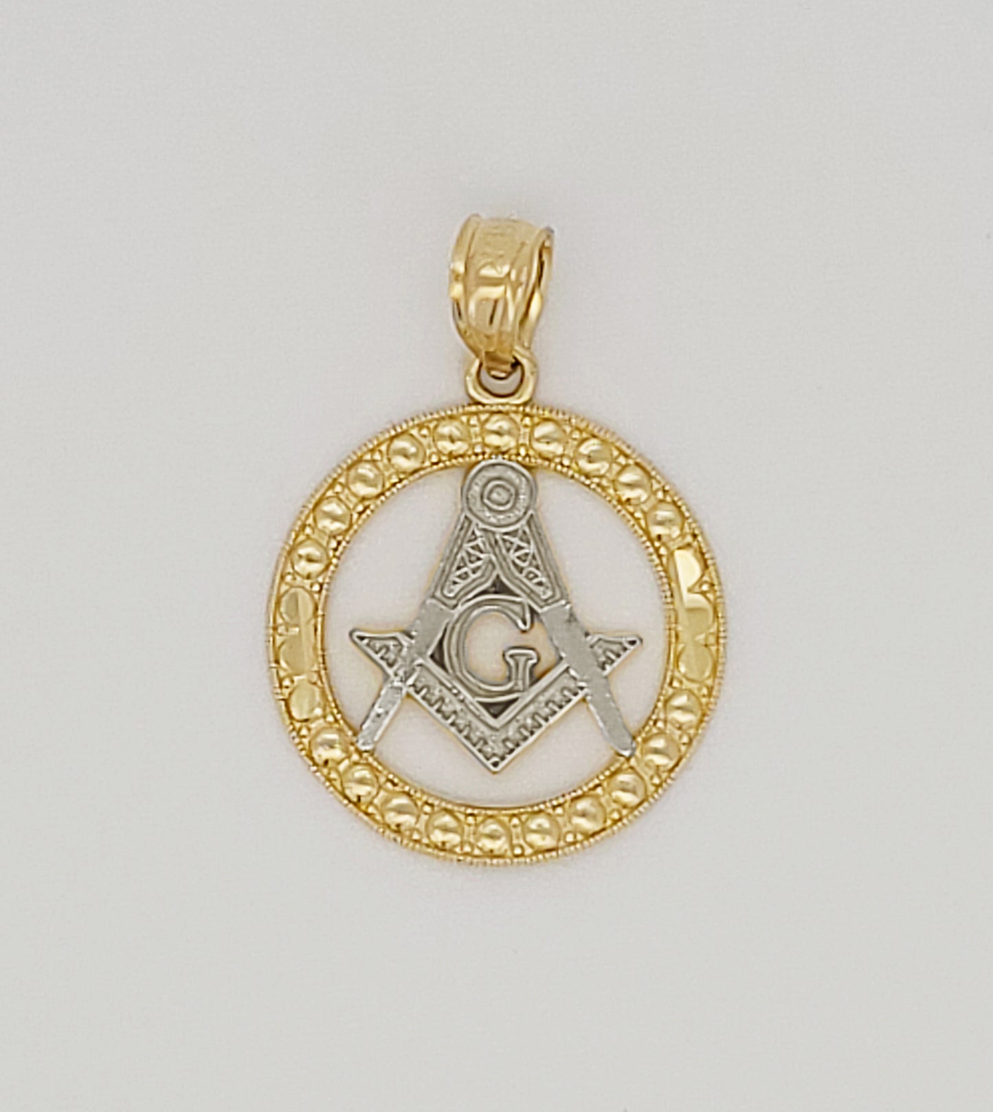 10K Yellow Solid Gold Masonic Pendant Freemason Necklace Pendant Round 0.6 inch Diameter