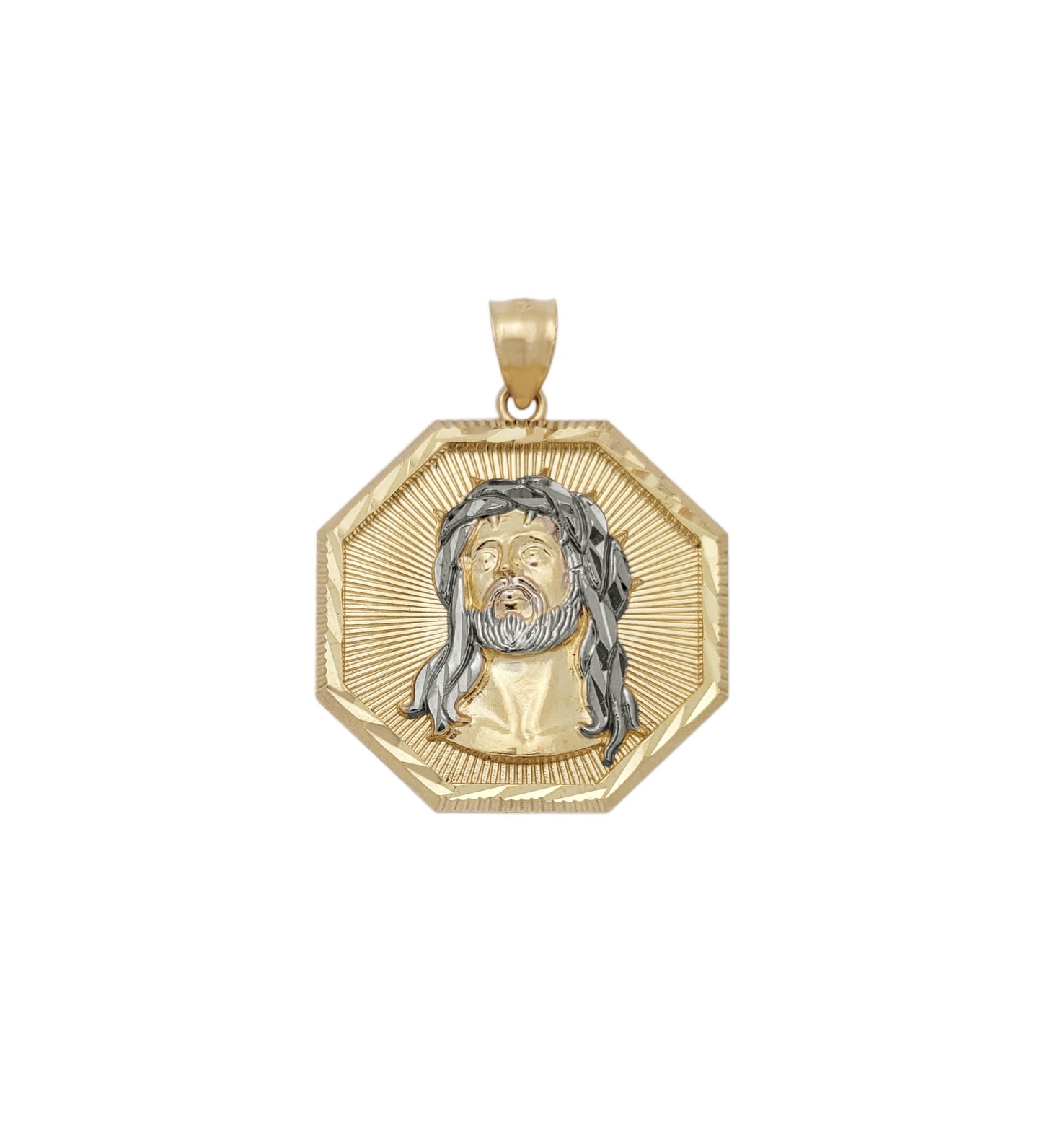 Men's 10k Yellow Gold Jesus Face Medallion Jesus Charm Octagon Pendant