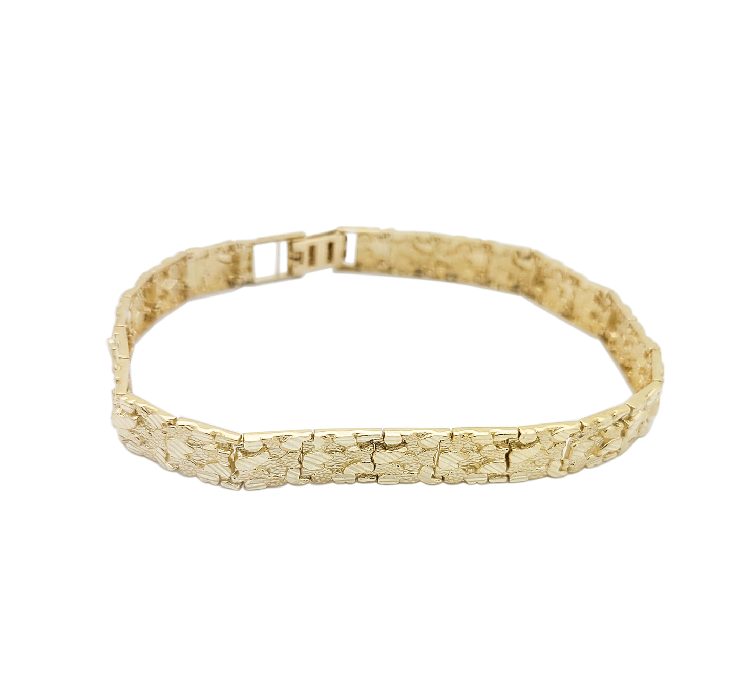 10K Yellow Gold Nugget Bracelet For Men 10 mm 8.75 inch