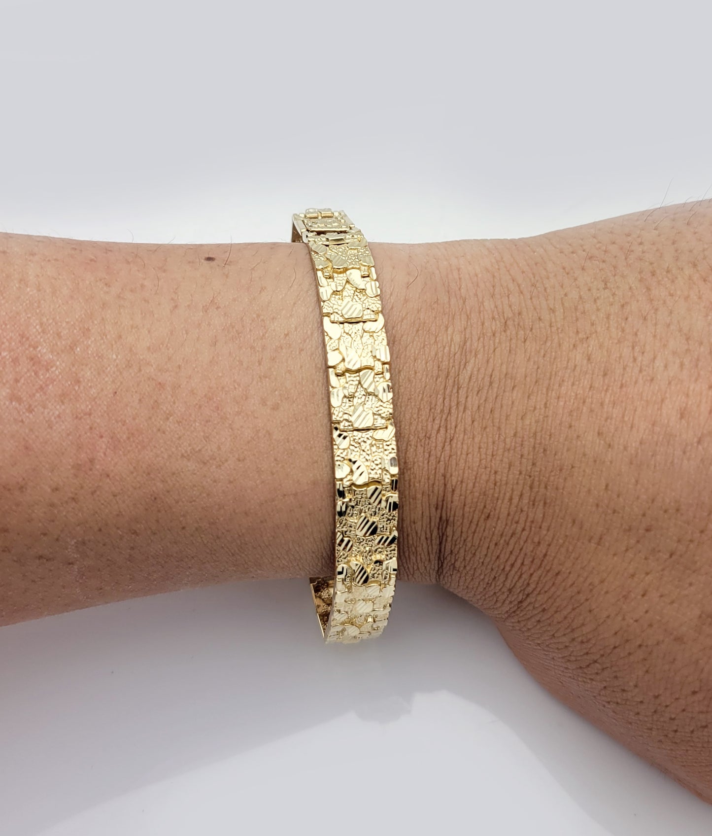 10K Yellow Gold Nugget Bracelet For Men 10 mm 8.75 inch