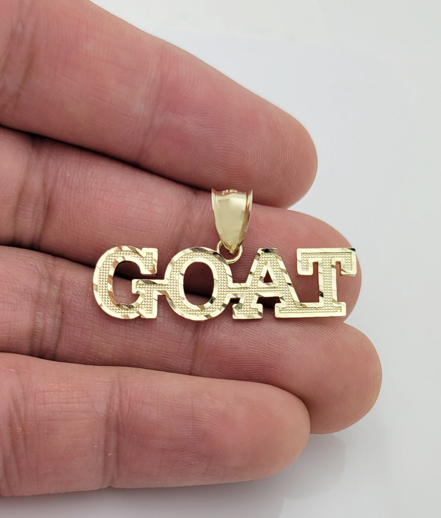 10K Yellow Gold "GOAT" Pendant Necklace, Greatest Of All Time Letter Charm, Hip Hop Style Jewelry for Men and Women 1.4 inch