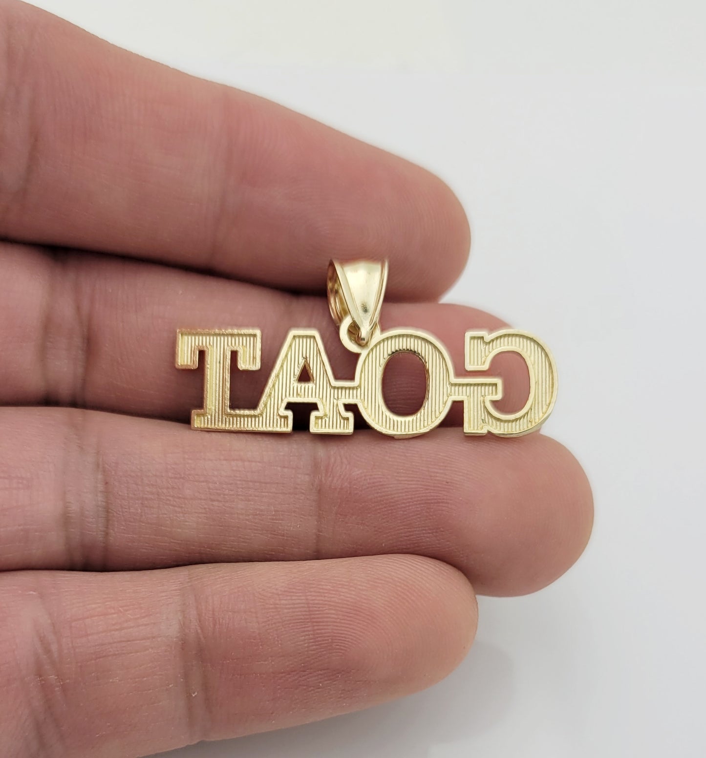 10K Yellow Gold "GOAT" Pendant Necklace, Greatest Of All Time Letter Charm, Hip Hop Style Jewelry for Men and Women 1.4 inch