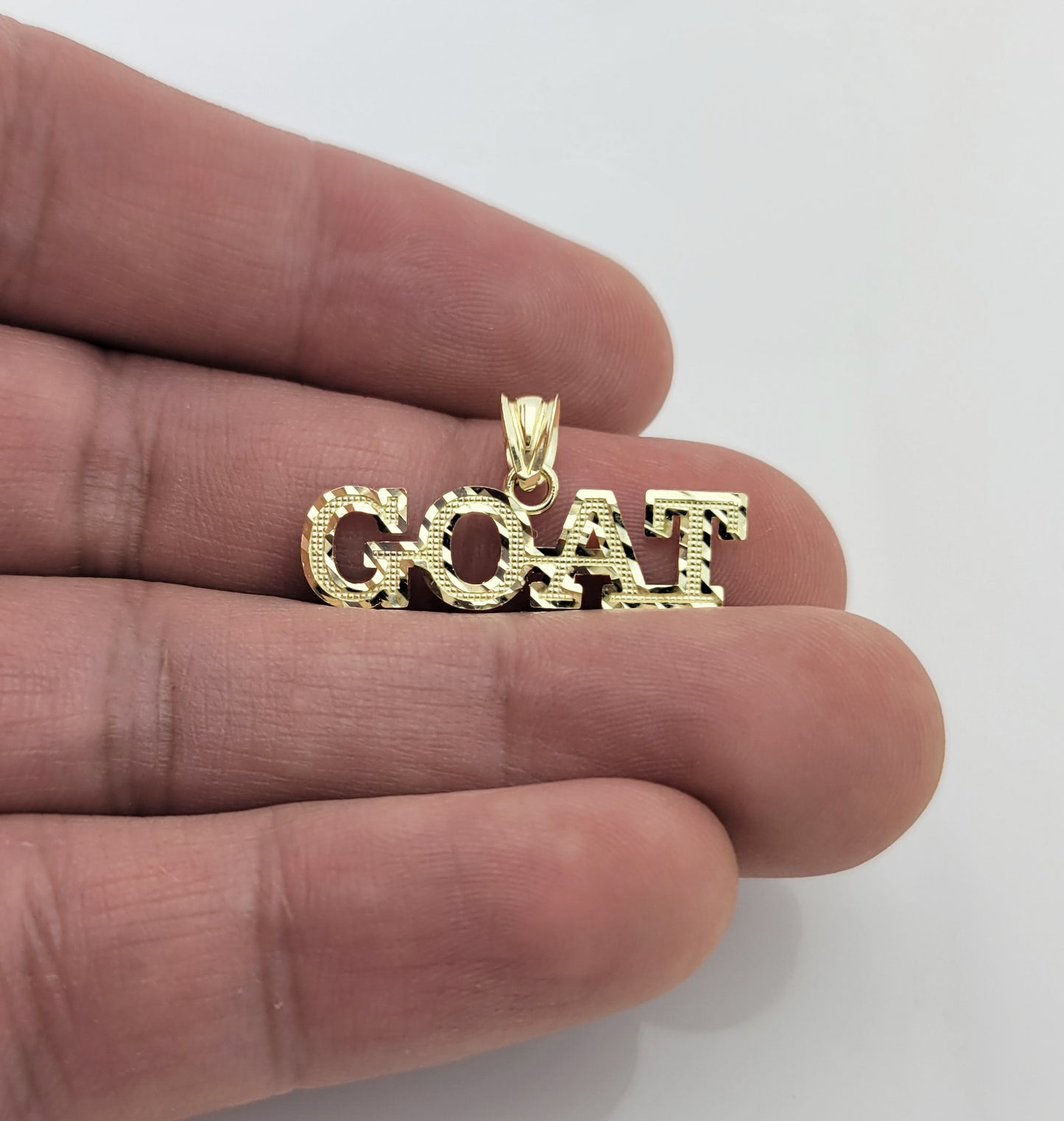 10K Yellow Gold "GOAT" Pendant Necklace, Greatest Of All Time Letter Charm, Hip Hop Style Jewelry for Men and Women