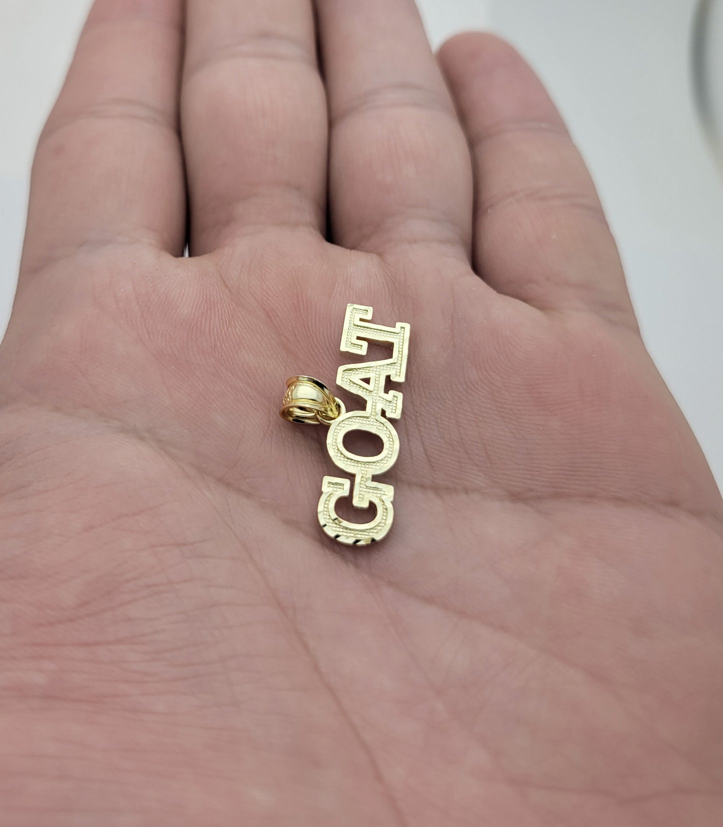 10K Yellow Gold "GOAT" Pendant Necklace, Greatest Of All Time Letter Charm, Hip Hop Style Jewelry for Men and Women