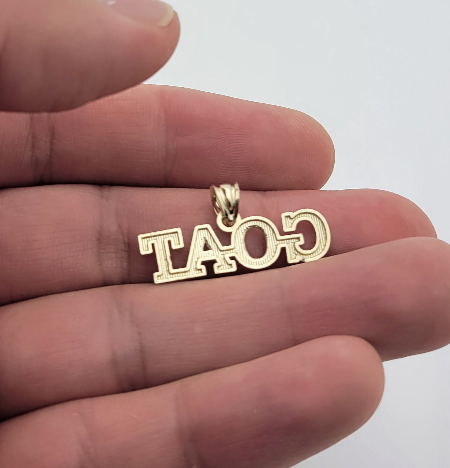 10K Yellow Gold "GOAT" Pendant Necklace, Greatest Of All Time Letter Charm, Hip Hop Style Jewelry for Men and Women