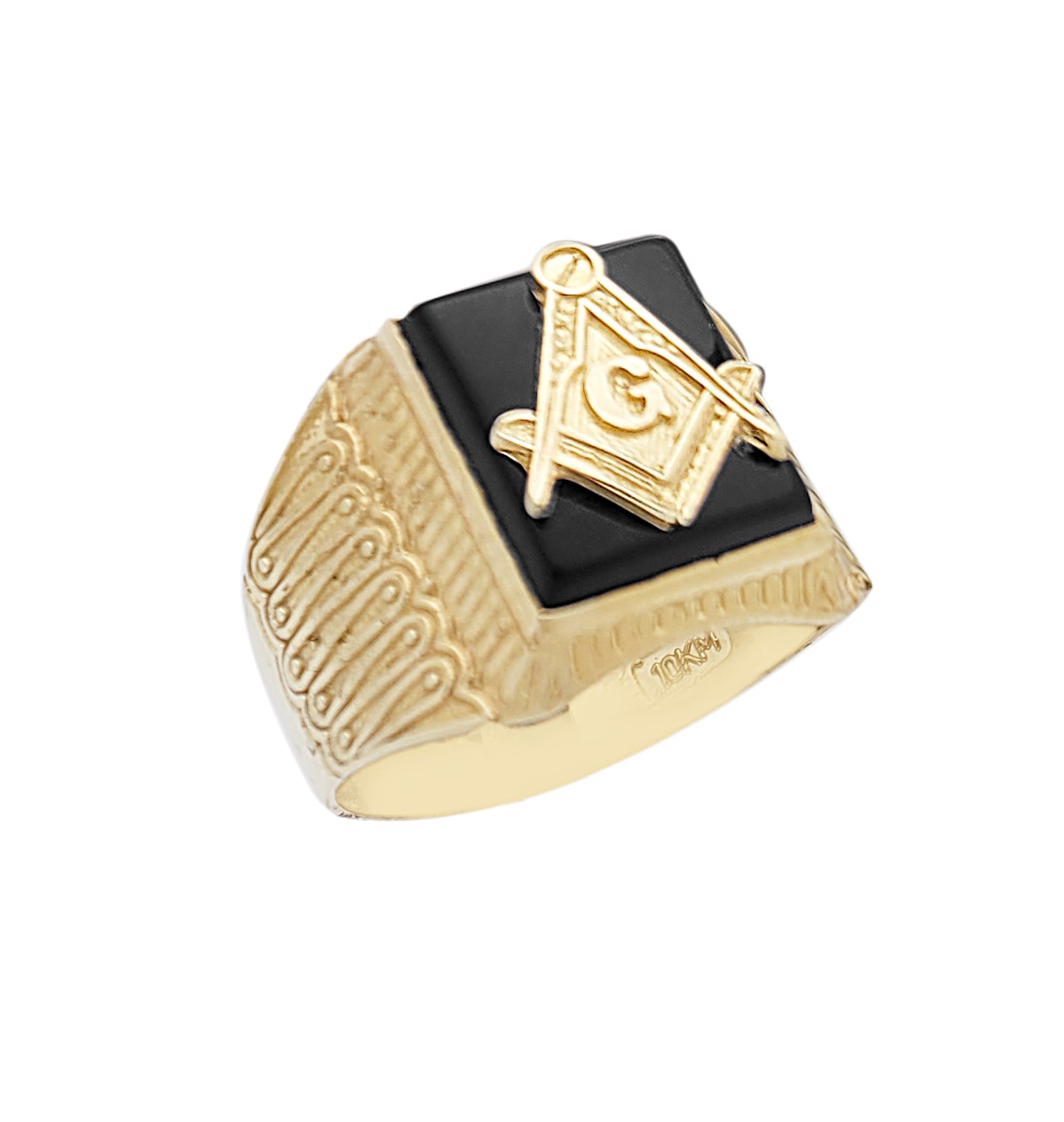 Men's 10K Yellow Gold Masonic Ring Freemason Ring Onyx Ring