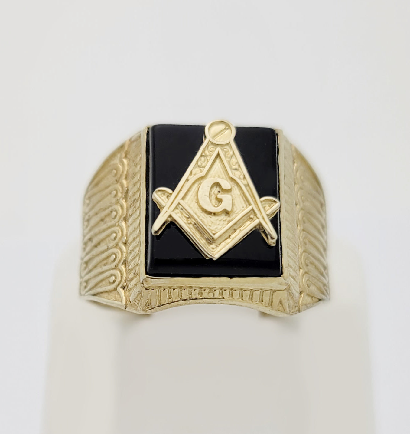 Men's 10K Yellow Gold Masonic Ring Freemason Ring Onyx Ring