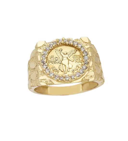 10K Yellow Gold 50 Pesos 1821 Coin Ring Nugget Gold Coin Ring