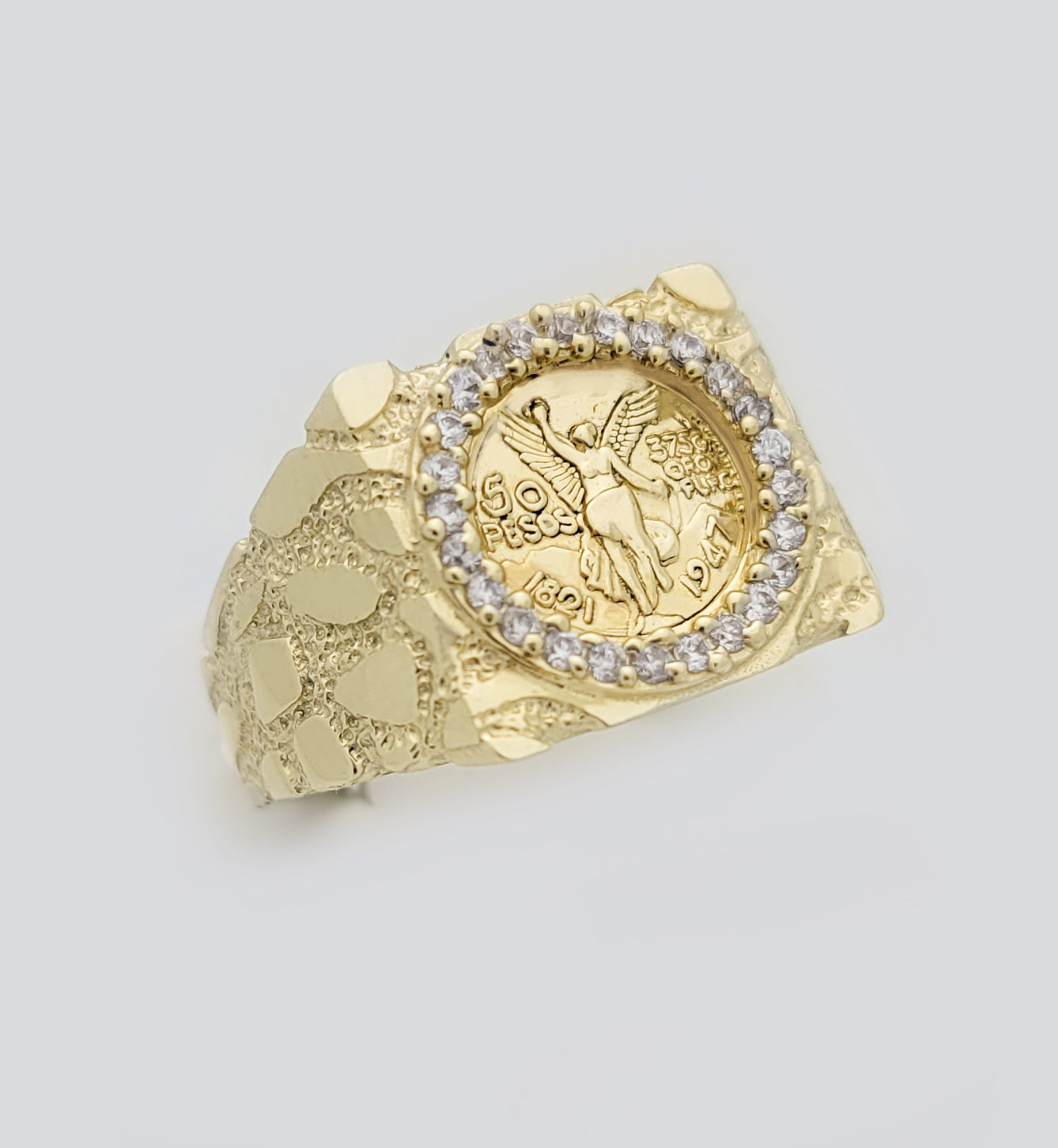 10K Yellow Gold 50 Pesos 1821 Coin Ring Nugget Gold Coin Ring