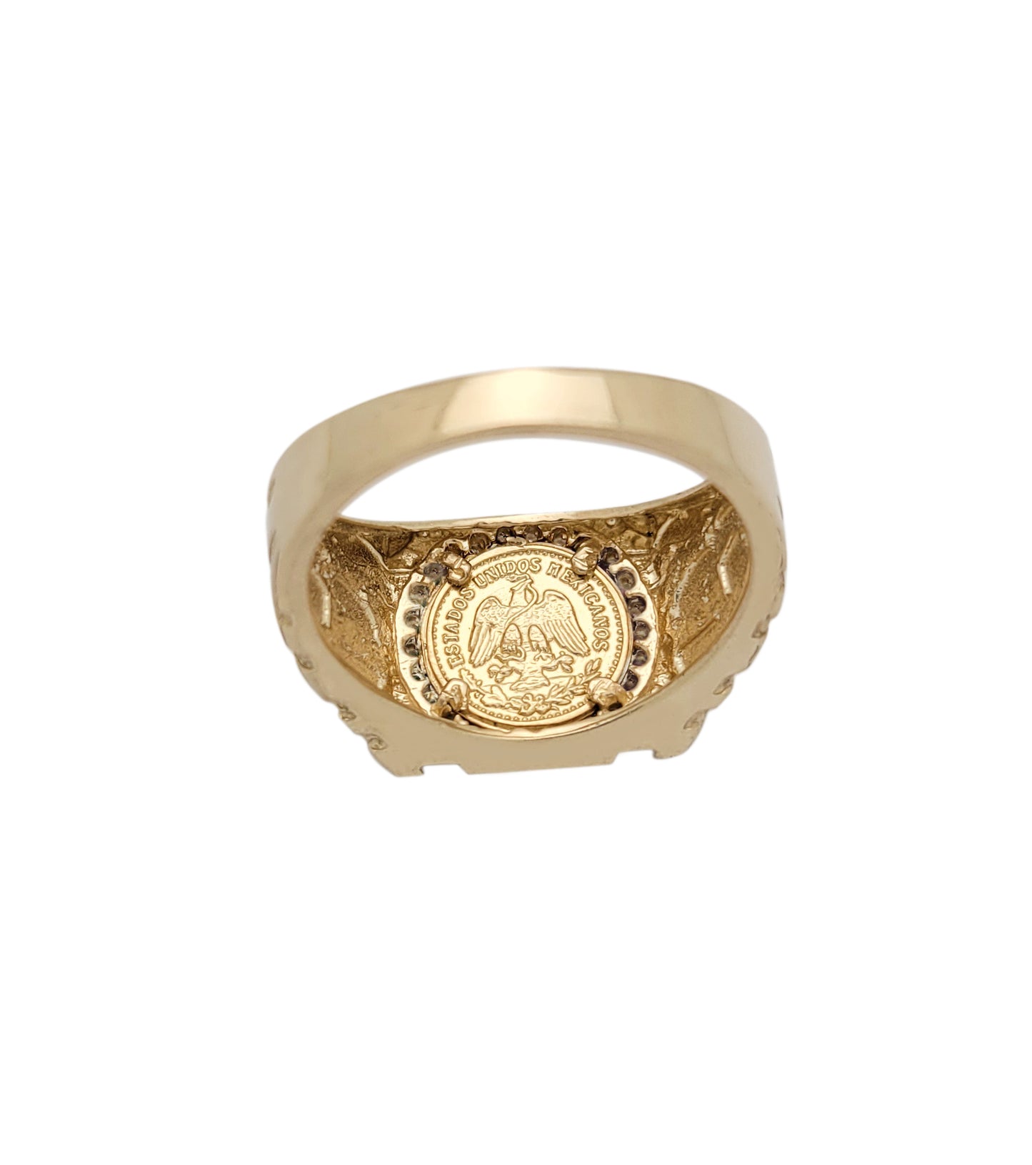 10K Yellow Gold 50 Pesos 1821 Coin Ring Nugget Gold Coin Ring