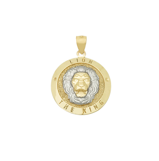 10K Yellow Gold Lion Pendant Round Medallion