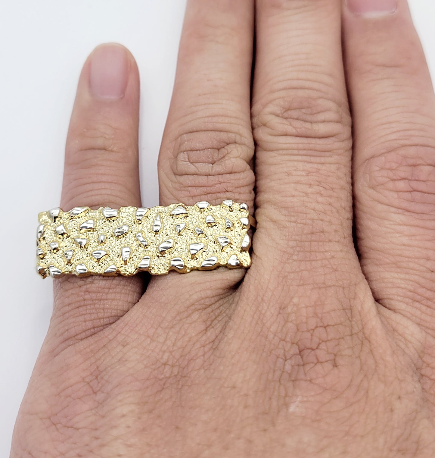 10K Yellow Gold Two Finger Nugget Ring For Men Thin Gold Ring Stampato Ring