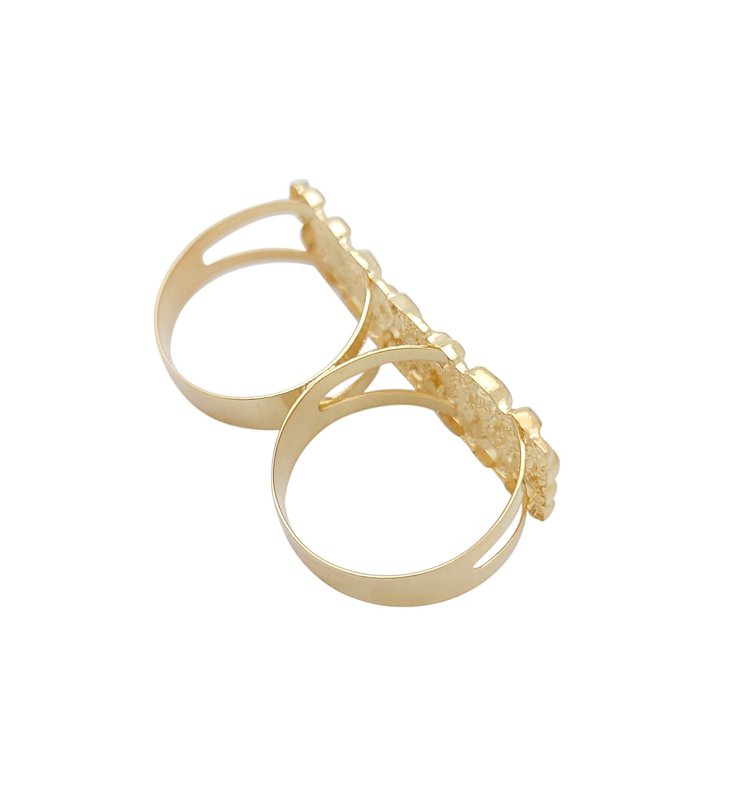 10K Yellow Gold Two Finger Nugget Ring For Men Thin Gold Ring Stampato Ring