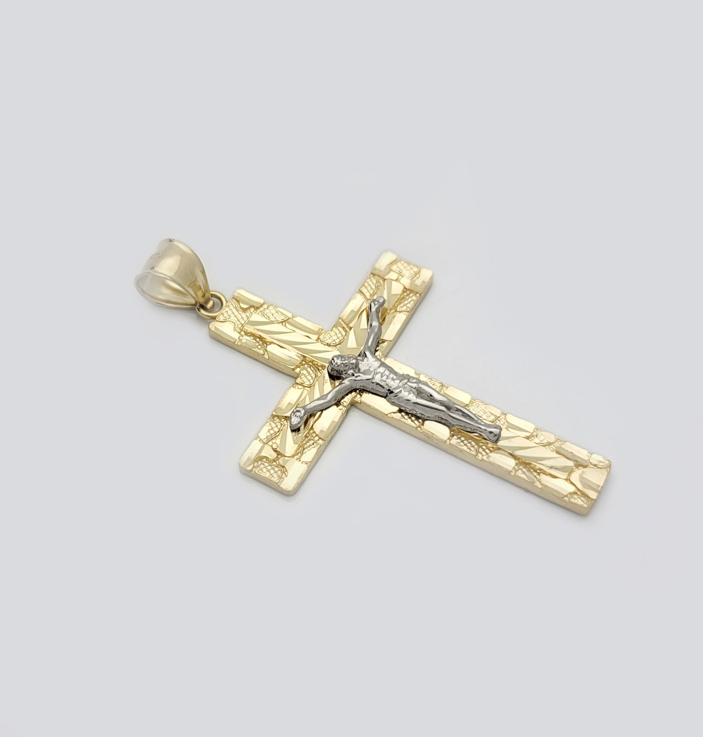 10k Yellow And White Gold Nugget Cross Necklace Pendant