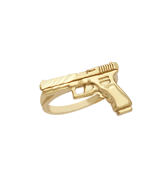 10K Yellow Gold Hand Gun Ring Gold Pistol Ring For Men
