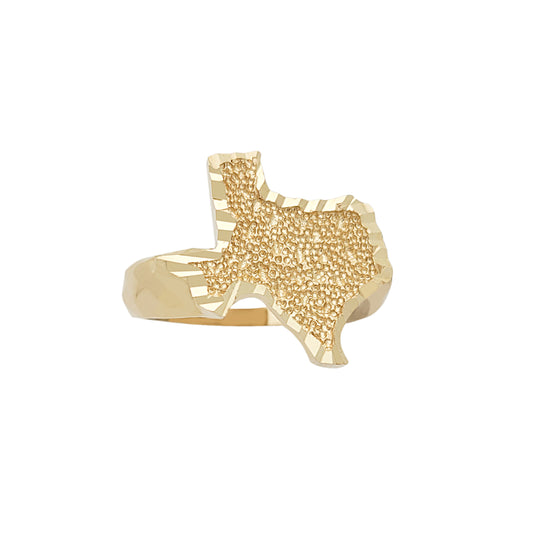 10K Yellow Gold Texas Nugget Ring For Men Texas State Gold Ring Diamond Cut