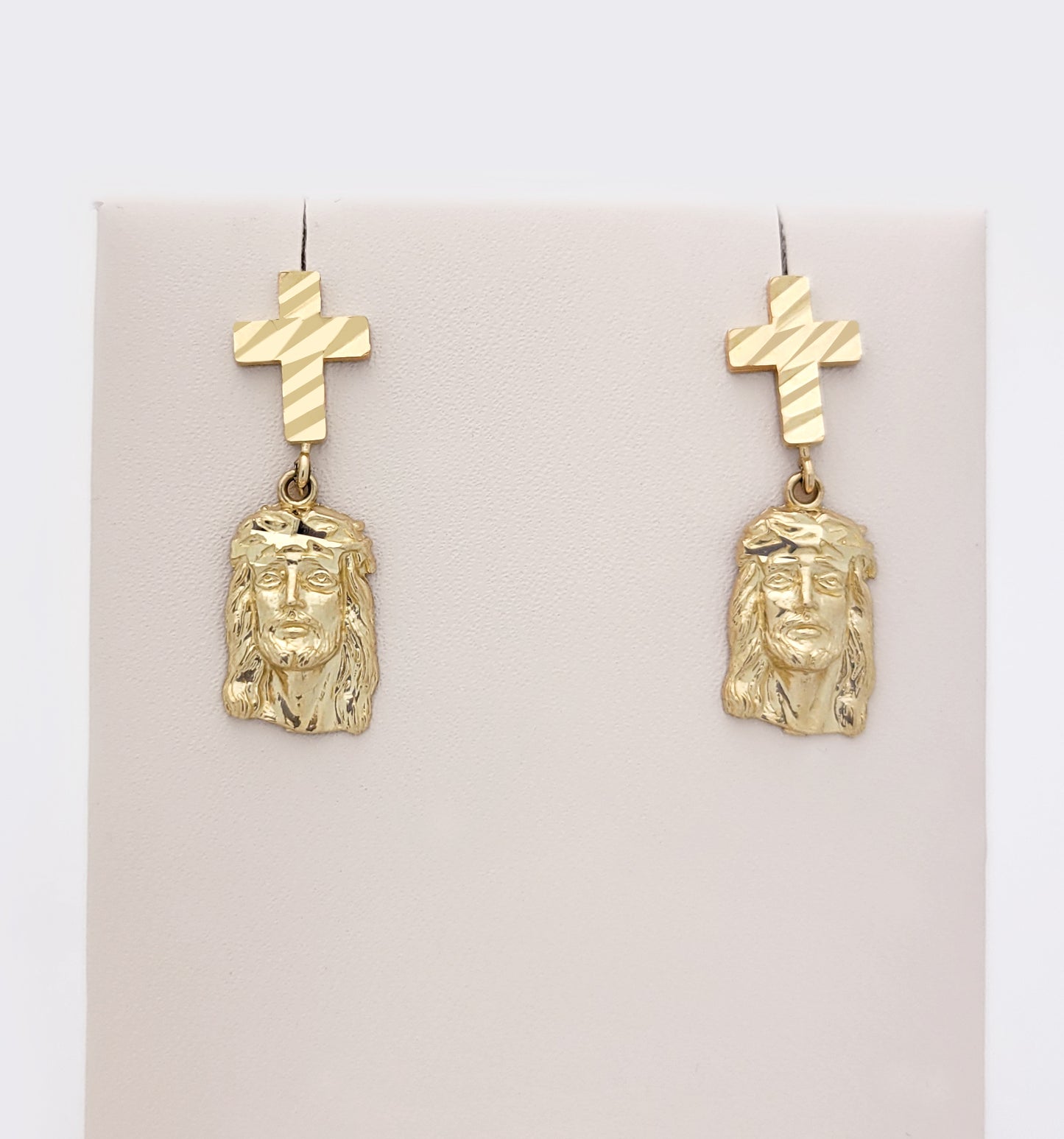 10K Yellow Gold Jesus and Cross Earrings Jesus Face